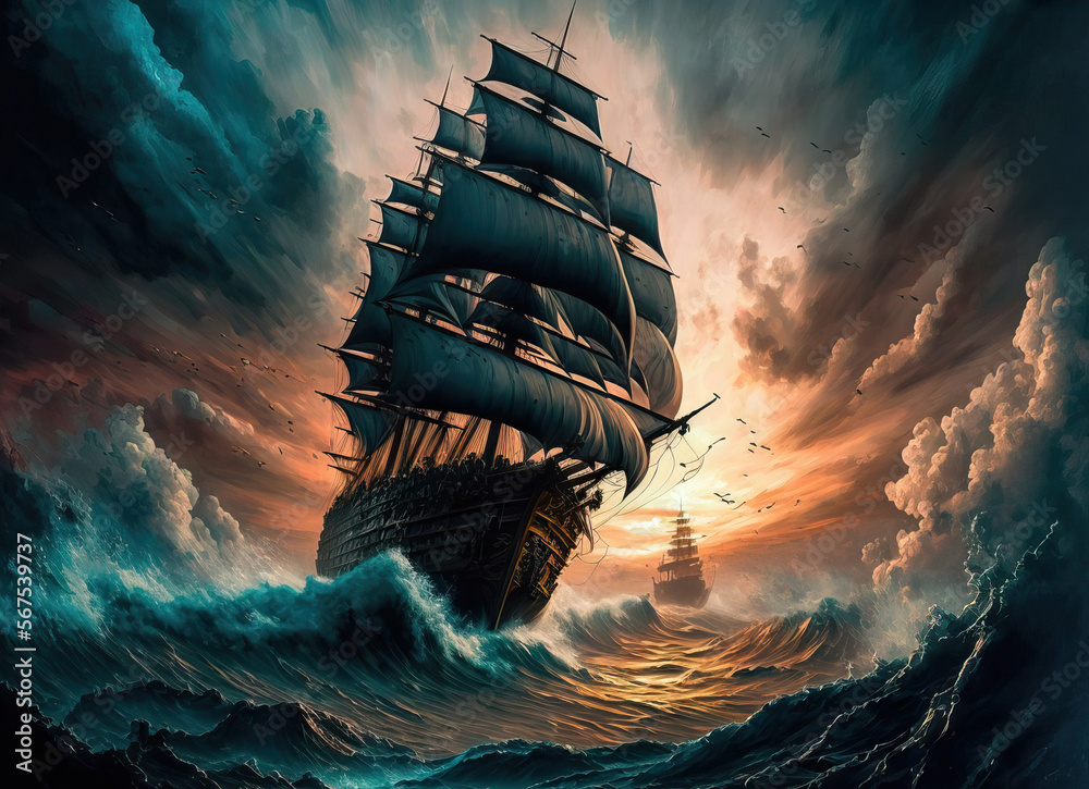 Epic, lovely rococo artwork depicting a water's level perspective of a ...