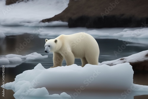 Un ours polaire au milieu de la fonte des glaces - generative AI photo