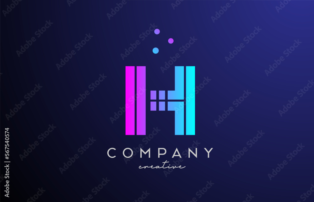 blue pink H alphabet letter logo with dots. Corporate creative template design for business and company