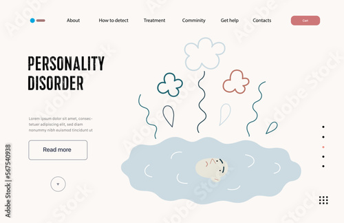 Mental disorders web template. Personality disorder- modern flat vector illustration of person who has lost their identity turned into a puddle. People emotional, psychological, mental traumas concept