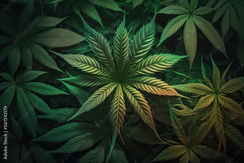 Fototapeta cannabis bud/marihuana plants leaf background,Generative ai