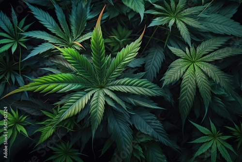 top view marijuana cannabis leaf background Generative ai 