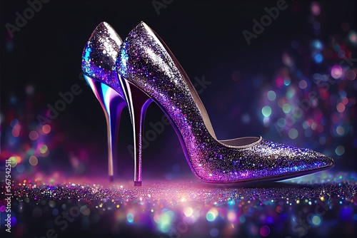 High heel fashion shoes with glitter, Generative AI