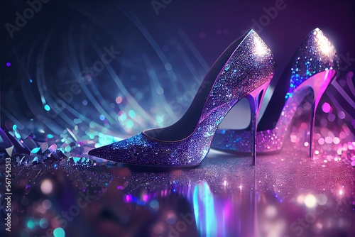 Wallpaper Mural High heel fashion shoes with glitter, Generative AI