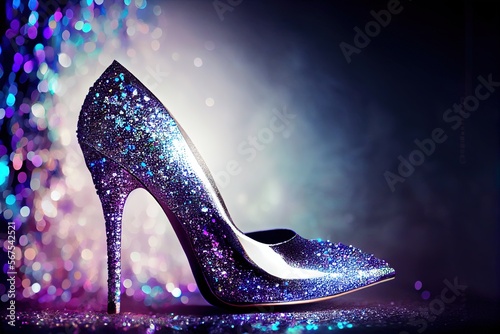 Obraz na płótnie High heel fashion shoes with glitter, Generative AI w salonie