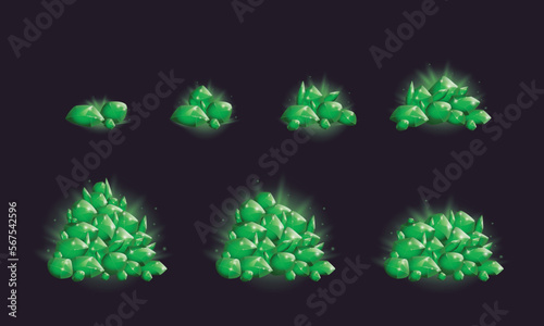 Crystal gems collection, Cartoon Magic gemstones and Natural minerals, Trophy game assets. vector illustration