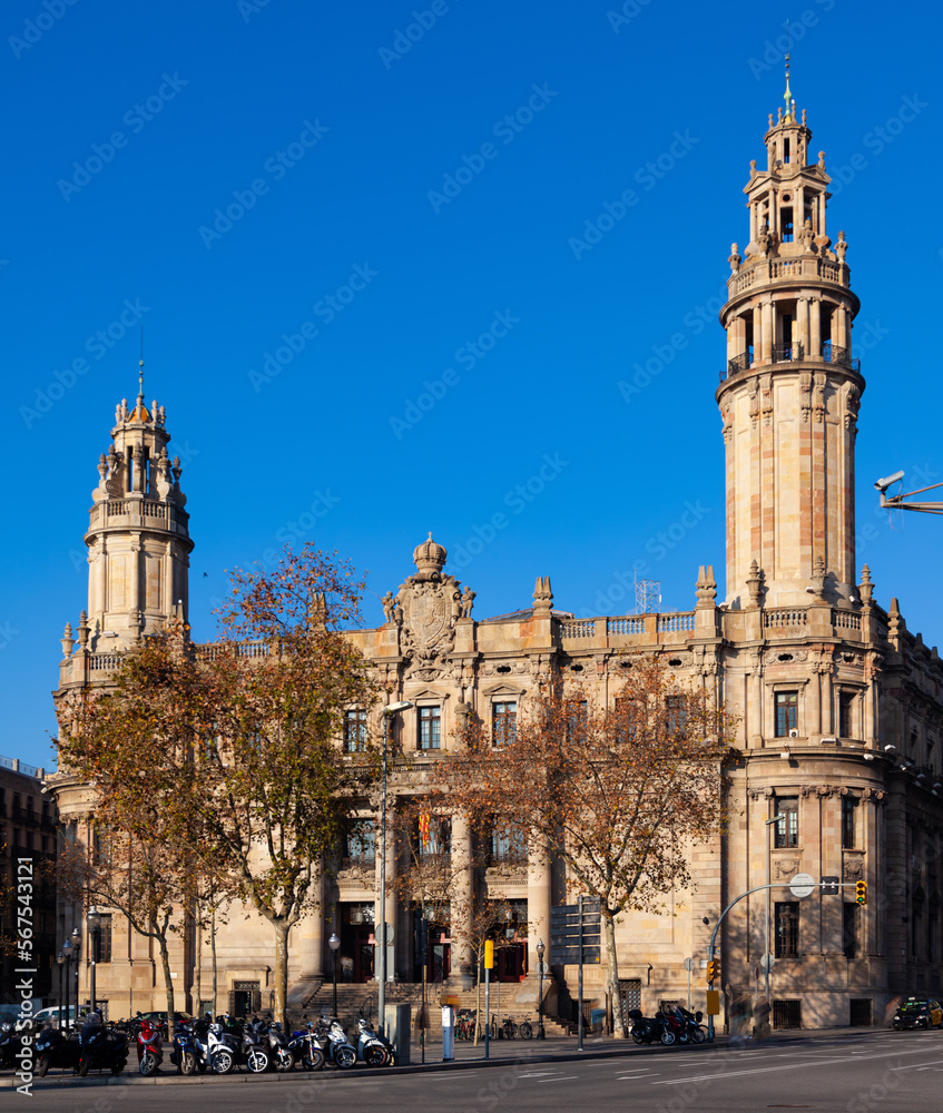 View of tourist architectural and artistic landmark of Barcelona - building of Central Post Office, Spain