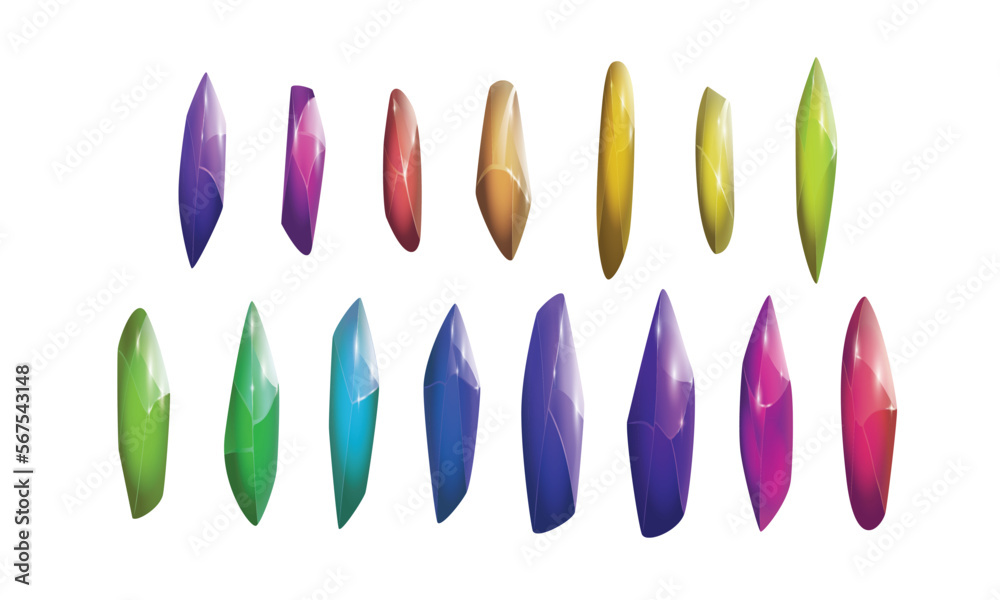 Fototapeta premium Crystals and natural minerals collection. Cartoon Magic Gemstones set. Game assets. vector illustration