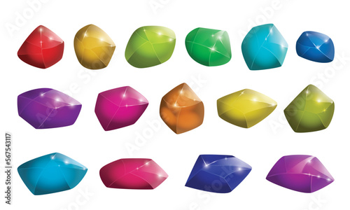 Crystals and natural minerals collection. Cartoon Magic Gemstones set. Game assets. vector illustration