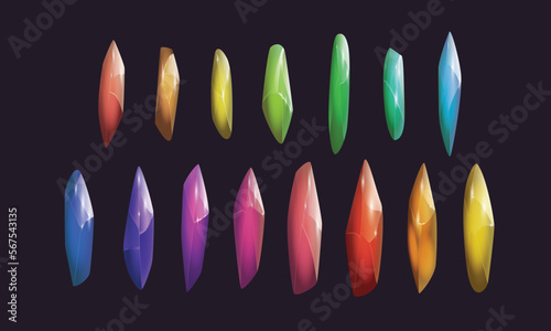 Crystals and natural minerals collection. Cartoon Magic Gemstones set. Game assets. vector illustration