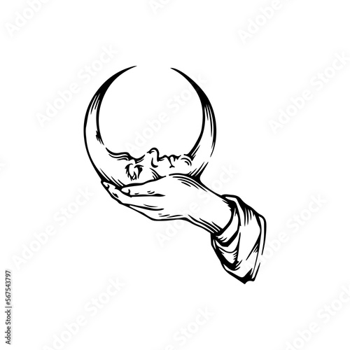vector illustration of hand holding moon concept