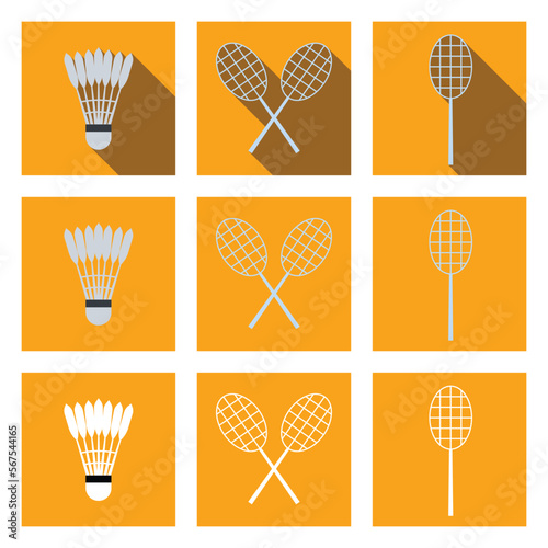 Badminton Racket and Shuttlecocks. Vector in a Flat Style. Illustration Set.