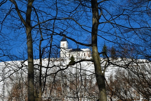 View of Church of St. Primoz and Felicijan at Jamnik in winter