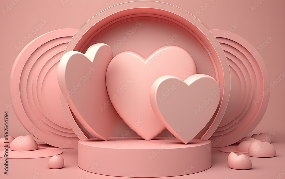 Pink background for beauty products with a podium and a pedestal for product photography. Ideal shapes to highlight the merits of your product or logo. Based on Generative AI