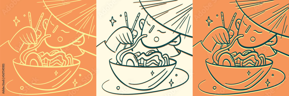 Asian food Collection clip art. Samurai with ramen illustration Asian food Collection clip art. Samurai with ramen illustration