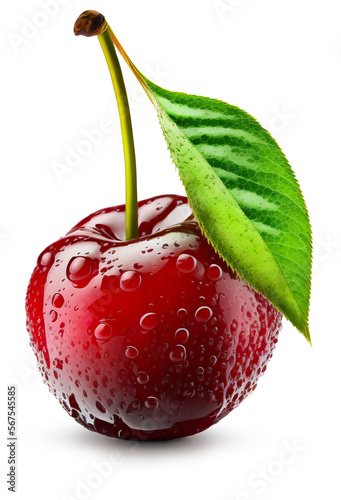 Sour cherry with leaf. Cherry on transparent background PNG