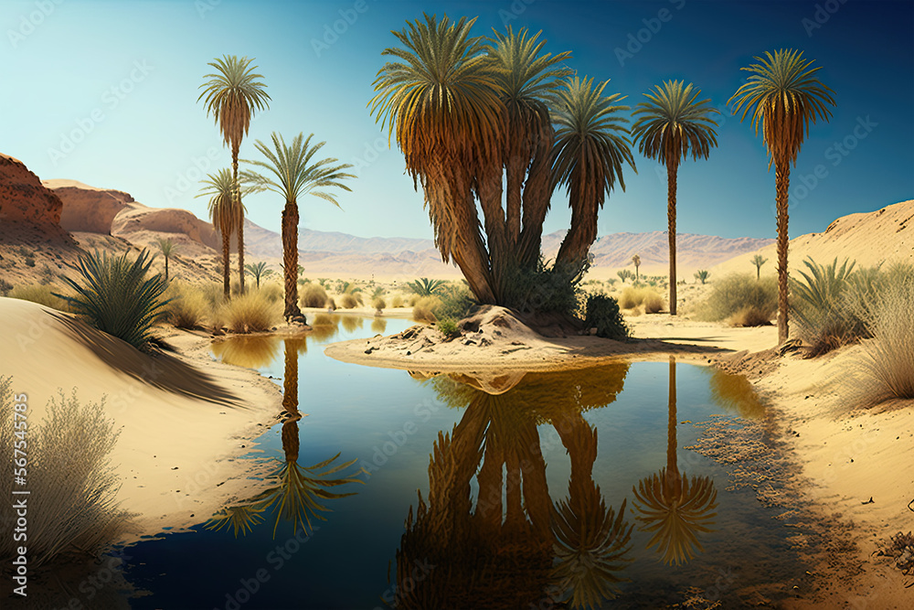 A desert oasis with palm trees and a clear blue sky, beach, palm, sea, tree, tropical, ocean, sand, island, water, sky, travel, paradise, summer, coconut, nature, vacation, holiday, caribbean,