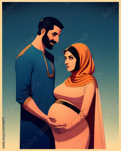 un couple en habit traditionnel avec la femme enceinte - IA Generative 