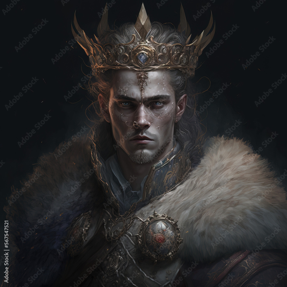 A mad King on his throne, with crown, character portrait, DnD Avatar, ai generative, Dungeon and