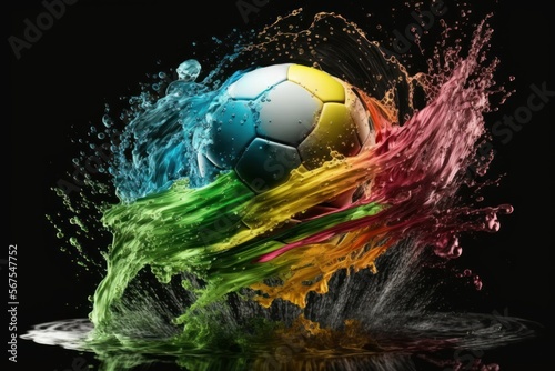 Football exploding with colour, Rainbow LGBT - AI Generative