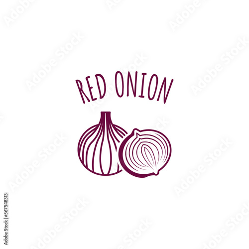 Red onion logo vector design vintage style, Line illustration onion logo design template