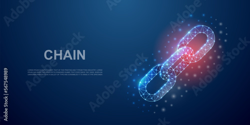 Broken chain 3d low poly symbol for landing page. Weak link, chainlink design illustration concept. Polygonal blockchain illustration