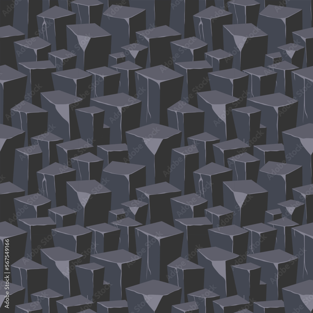 Fototapeta premium Cartoon game texture, rocks, dirt and ground surface seamless pattern. Game asset wall and environment background