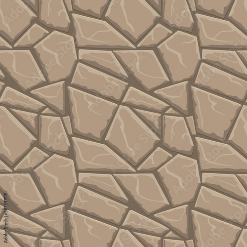 Cartoon game texture, rocks, dirt and ground surface seamless pattern. Game asset wall and environment background