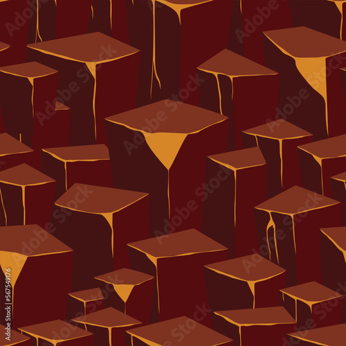 Cartoon game texture, lava surface seamless pattern. Game asset walls and environment background