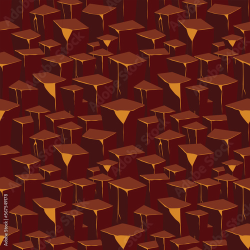 Cartoon game texture, lava surface seamless pattern. Game asset walls and environment background