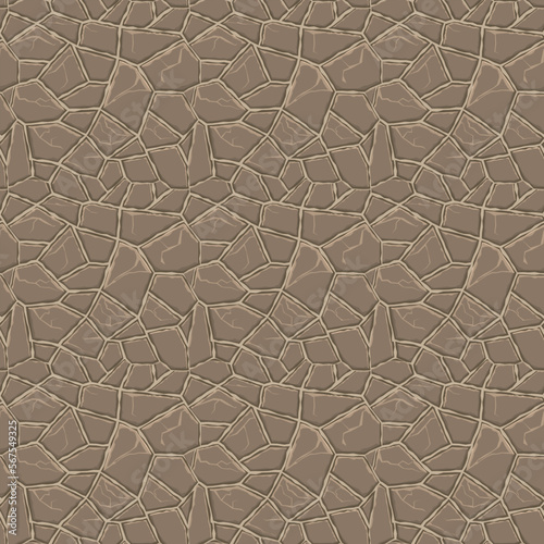 Cartoon game texture, rocks, dirt and ground surface seamless pattern. Game asset wall and environment background