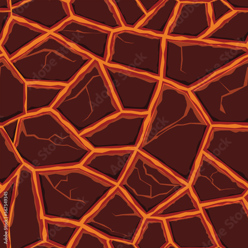 Cartoon game texture, lava surface seamless pattern. Game asset walls and environment background