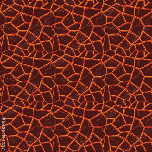 Cartoon game texture, lava surface seamless pattern. Game asset walls and environment background