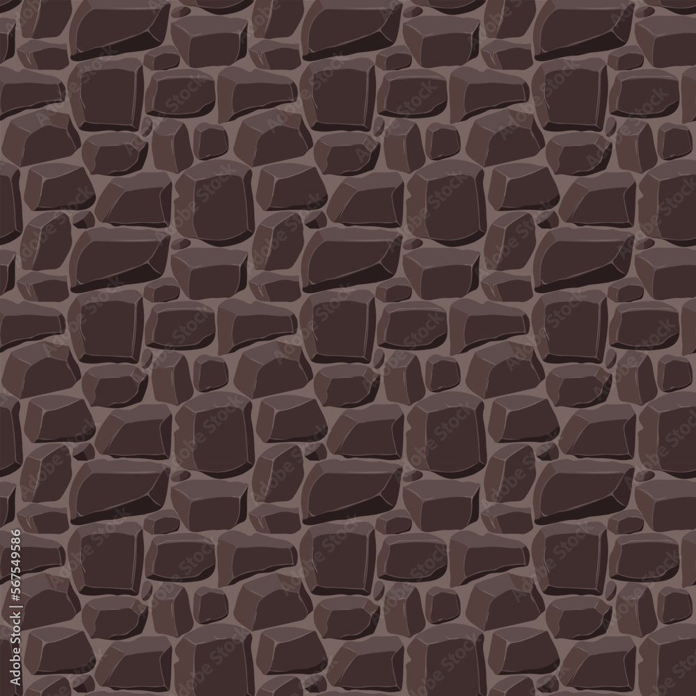 Fototapeta premium Cartoon game texture, rocks, dirt and ground surface seamless pattern. Game asset wall and environment background