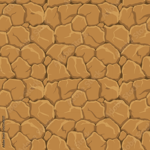 Cartoon game texture, rocks, dirt and ground surface seamless pattern. Game asset wall and environment background