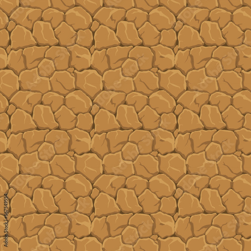 Cartoon game texture, rocks, dirt and ground surface seamless pattern. Game asset wall and environment background