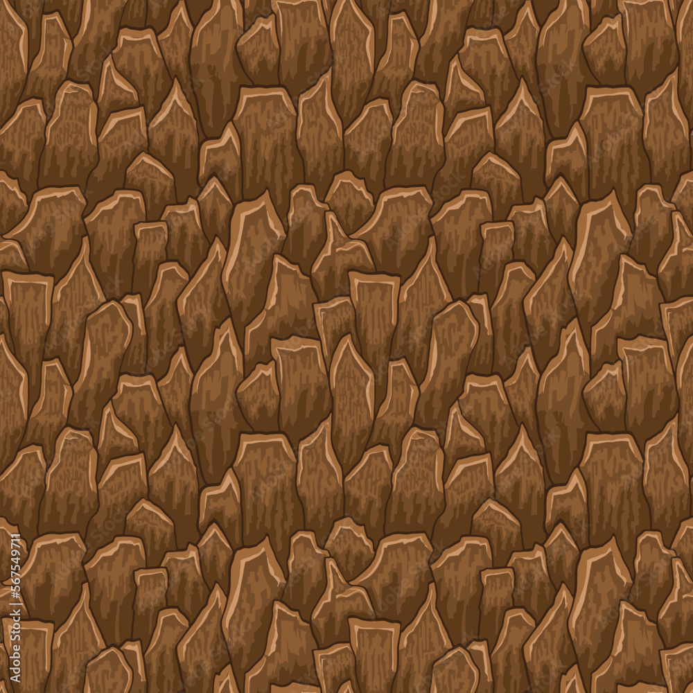 Fototapeta premium Cartoon game texture, rocks, dirt and ground surface seamless pattern. Game asset wall and environment background