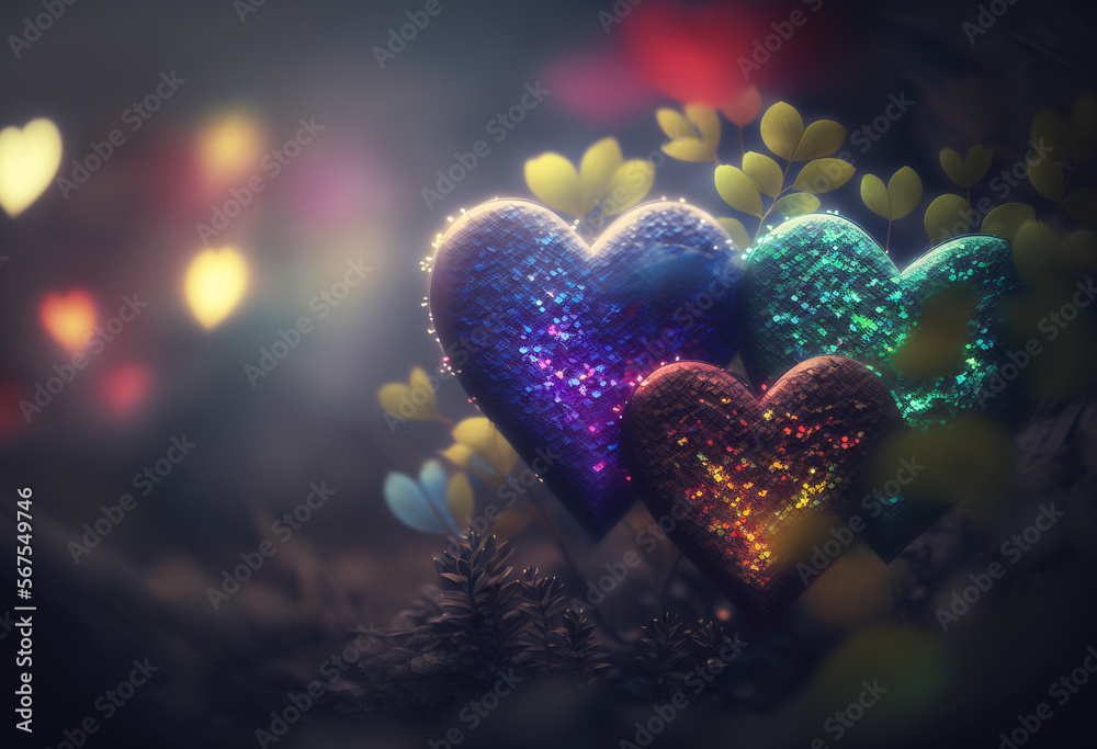 Vibrant AI-Generated Illumination of Heart-Shaped Romance: A Glittery Valentine's Bokeh Background Vibrant AI-Generated Illumination of Heart-Shaped Romance: A Glittery Valentine's Bokeh Background