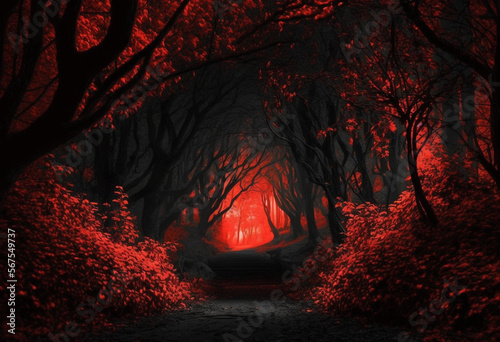 Ai-Generated Render of a Frightful Forest at Night: Horrifyingly Dark and Gloomy photo