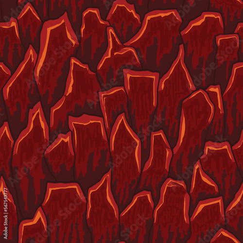 Cartoon game texture, lava surface seamless pattern. Game asset walls and environment background