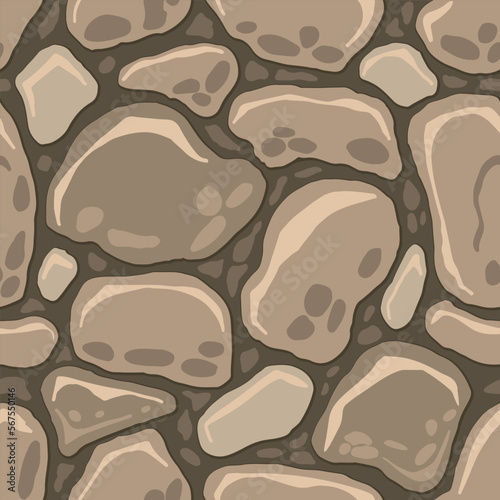 Cartoon game texture, rocks, dirt and ground surface seamless pattern. Game asset wall and environment background