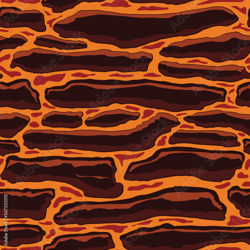 Cartoon game texture, lava surface seamless pattern. Game asset walls and environment background