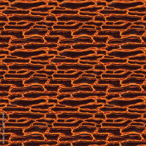 Cartoon game texture, lava surface seamless pattern. Game asset walls and environment background