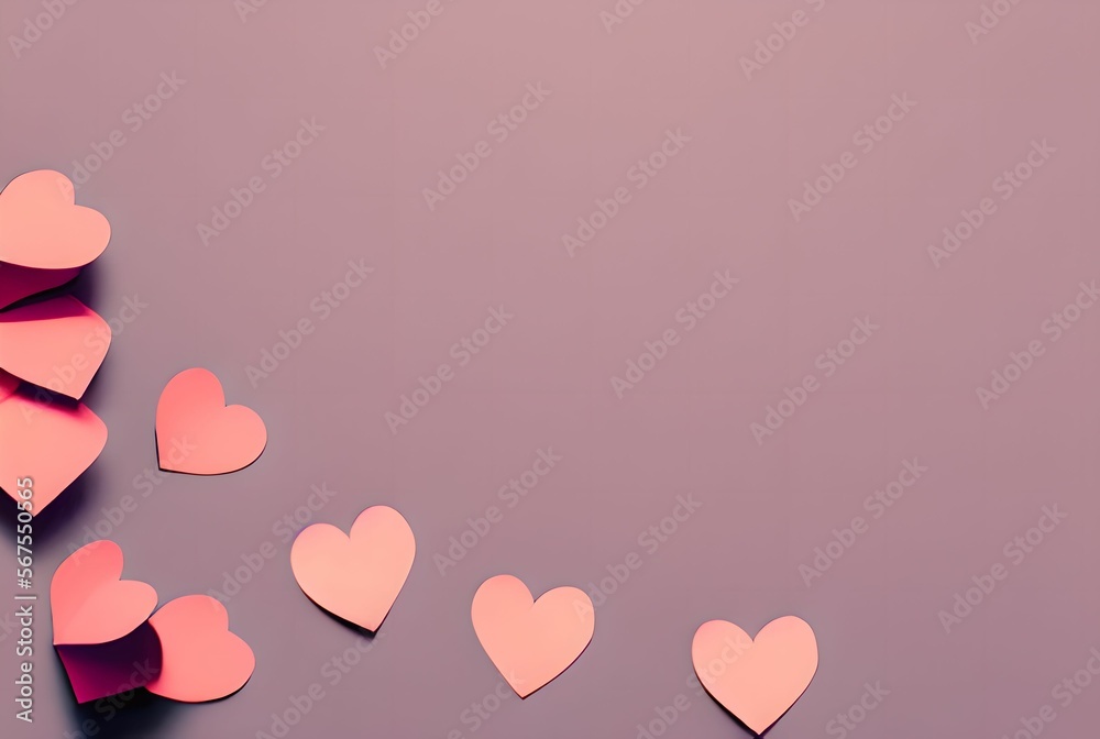 Paper hearts on construction paper, pink background, valentines, Generative AI