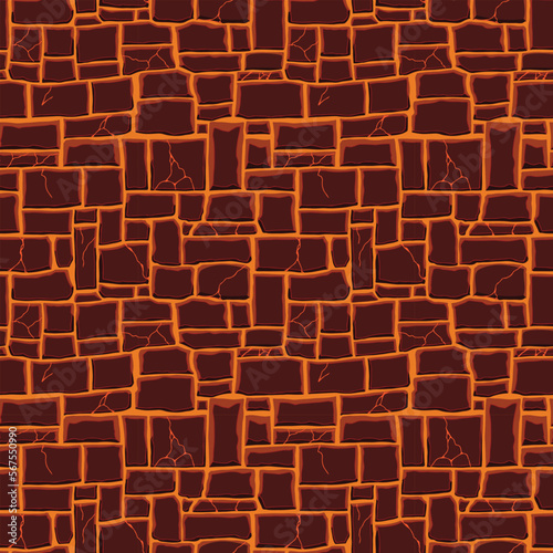 Cartoon game texture, lava surface seamless pattern. Game asset walls and environment background
