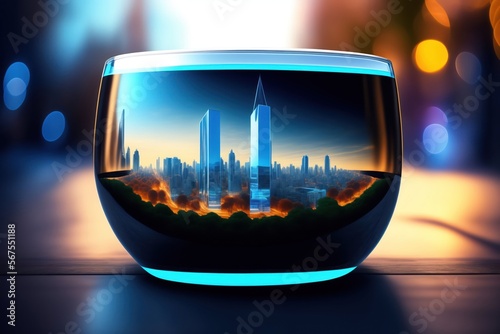 Une ville enfermée dans un verre en transparence - generative AI