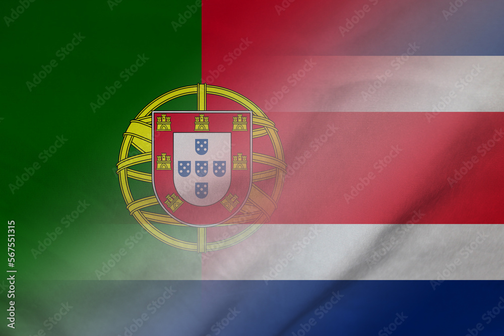 Obraz premium Portugal and Costa Rica national flag transborder relations CRI PRT
