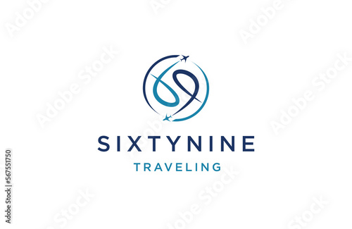 Sixty nine travel logo design template flat vector photo