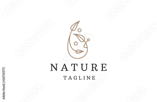 Nature leaf flower with line art style logo design template flat vector