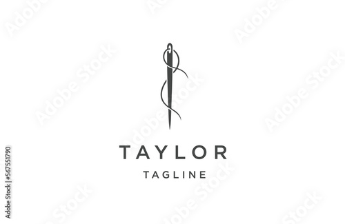 Tailor logo luxury needle design template flat vector